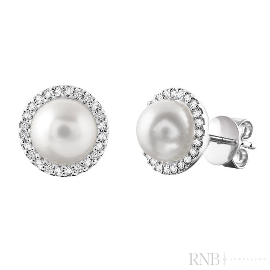 Cultured  Pearl & Diamond Halo Stud Earrings