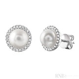 Cultured  Pearl & Diamond Halo Stud Earrings