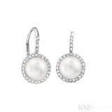 Cultured  Pearl & Diamond Halo Dangle Earrings
