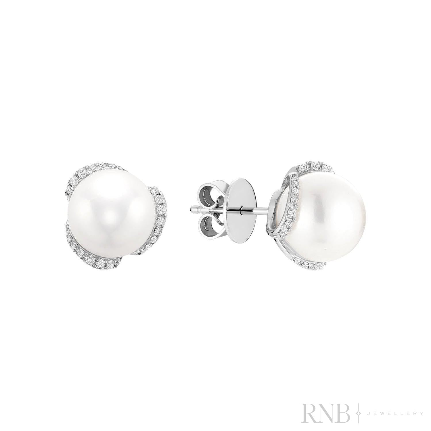 Cultured Pearl & Diamonds Stud Earrings