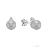 Cultured  Pearl & Trinity Diamond Stud Earrings