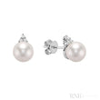 Cultured  Pearl & Trinity Diamond Stud Earrings