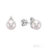 Cultured  Pearl & Trinity Diamond Stud Earrings