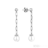 Pearl Paper Clip Diamond Dangle Earrings