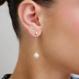 Pearl Paper Clip Diamond Dangle Earrings