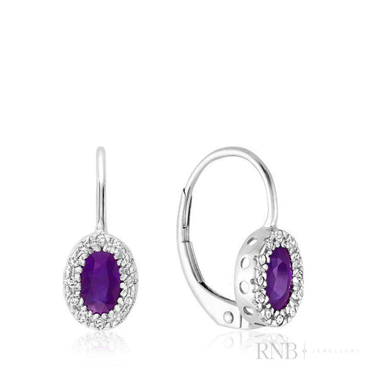 Oval Precious Stone & Diamond Halo Dangle Earrings (Copy)