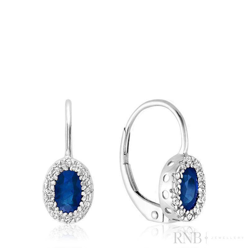 Oval Precious Stone & Diamond Halo Dangle Earrings