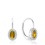 Oval Precious Stone & Diamond Halo Dangle Earrings