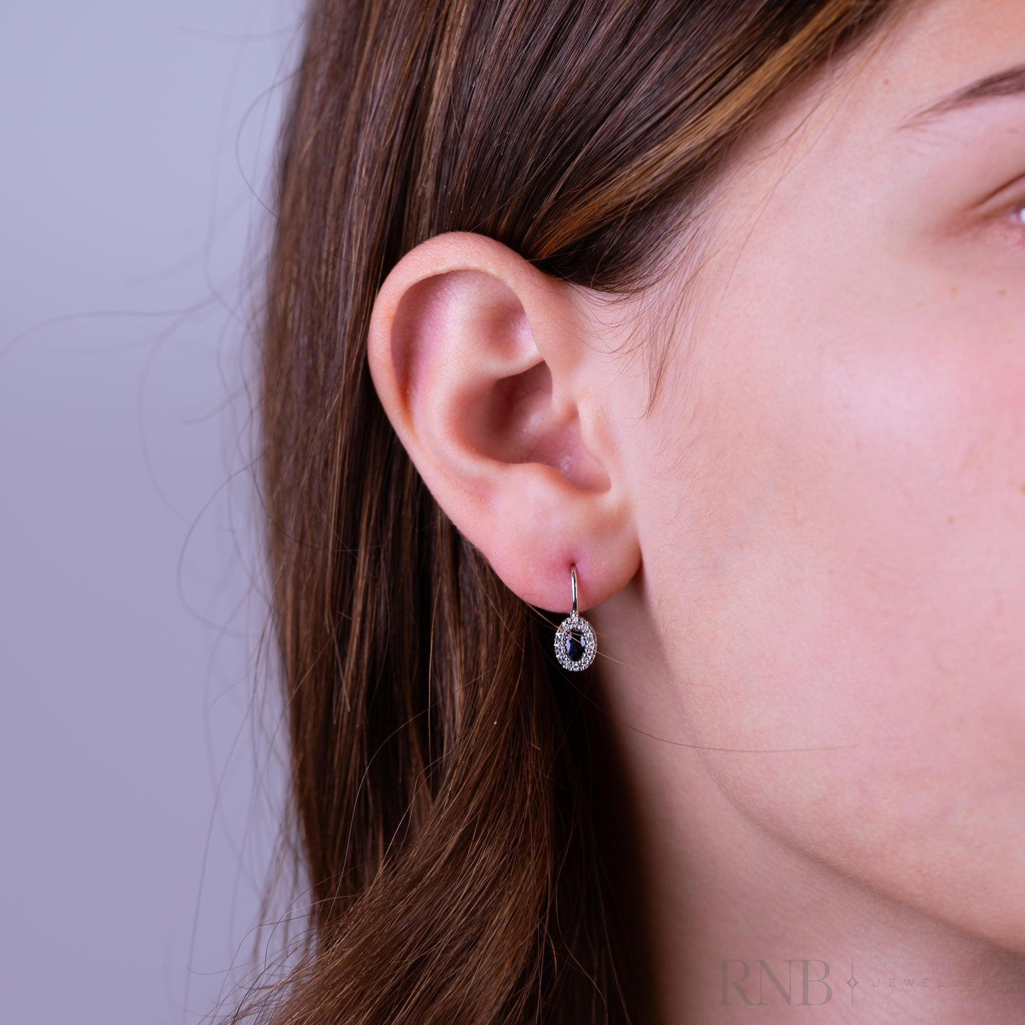 Oval Precious Stone & Diamond Halo Dangle Earrings