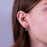 Oval Precious Stone & Diamond Halo Dangle Earrings