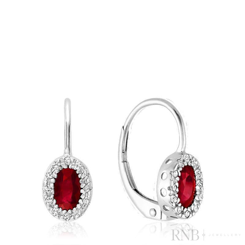 Oval Precious Stone & Diamond Halo Dangle Earrings
