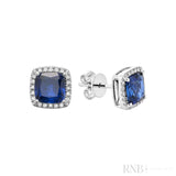 Cushion Colored Stone & Diamond Halo Stud Earrings