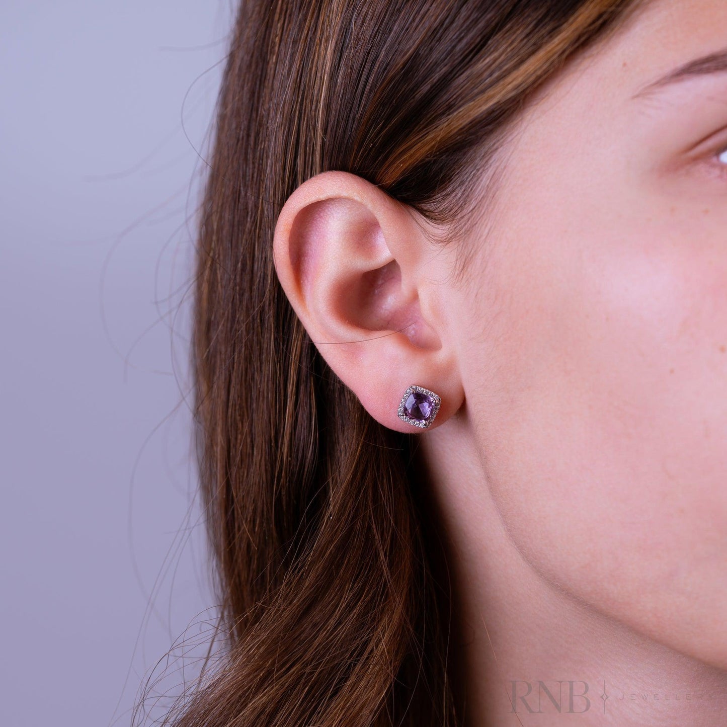 Cushion Colored Stone & Diamond Halo Stud Earrings