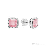 Cushion Colored Stone & Diamond Halo Stud Earrings-RNB Jewellery