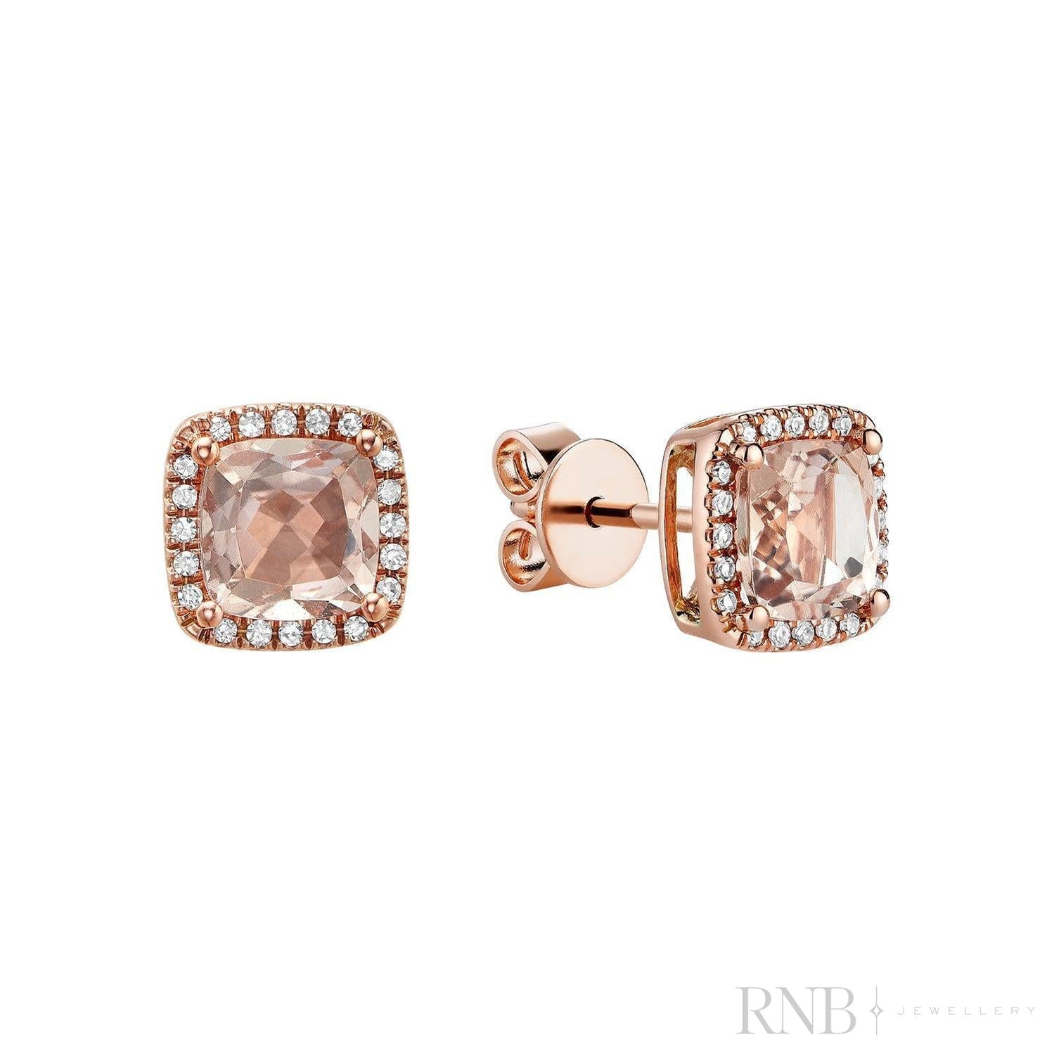 Morganite & Diamond Halo Stud Earrings