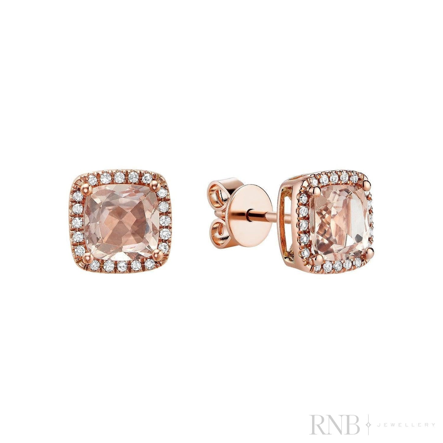 Morganite & Diamond Halo Stud Earrings