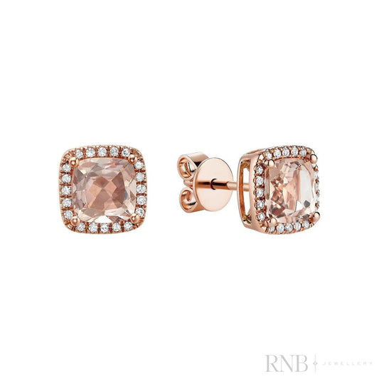 Morganite & Diamond Halo Stud Earrings