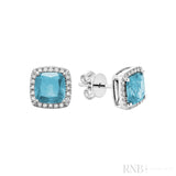 Cushion Colored Stone & Diamond Halo Stud Earrings