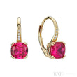 Created Ruby Cushion Cut & Diamond Dangle Earrings
