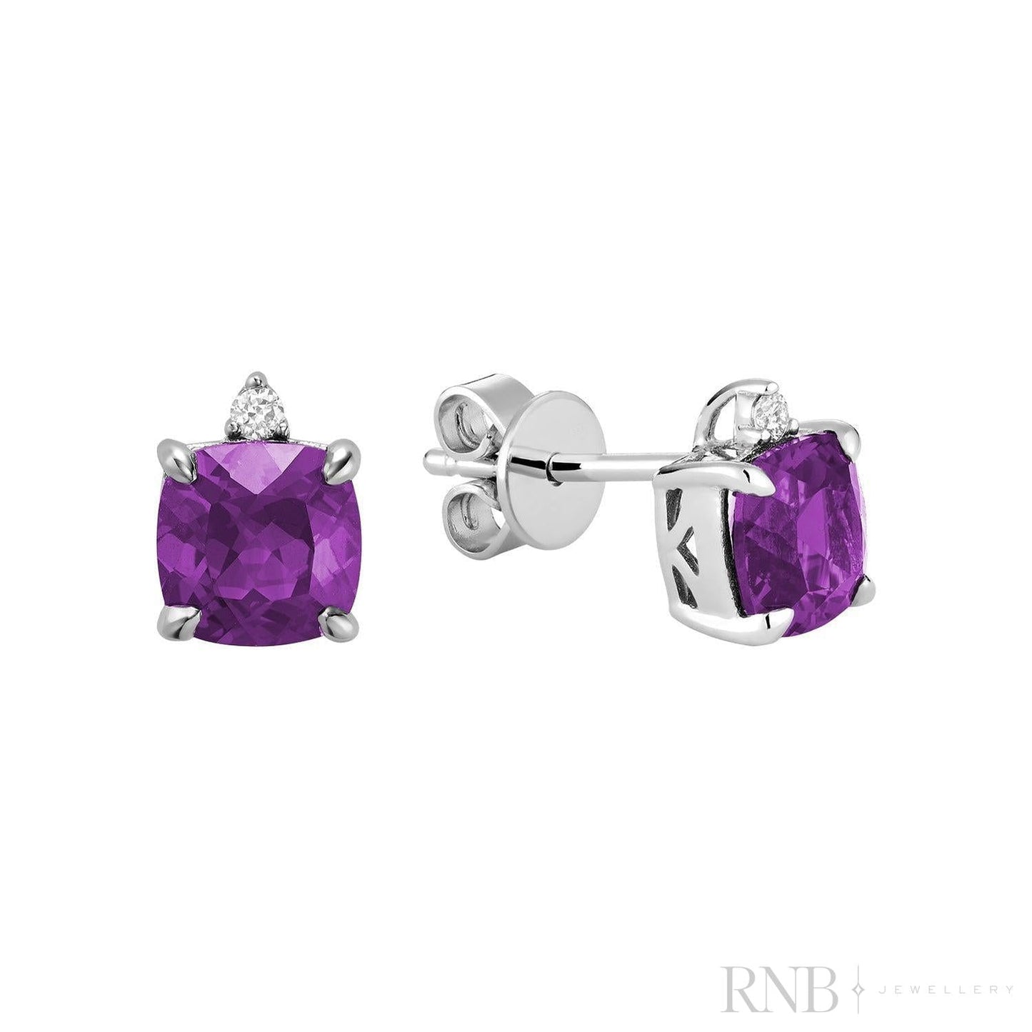 Cushion Cut Colored Stone & Diamond Stud Earrings