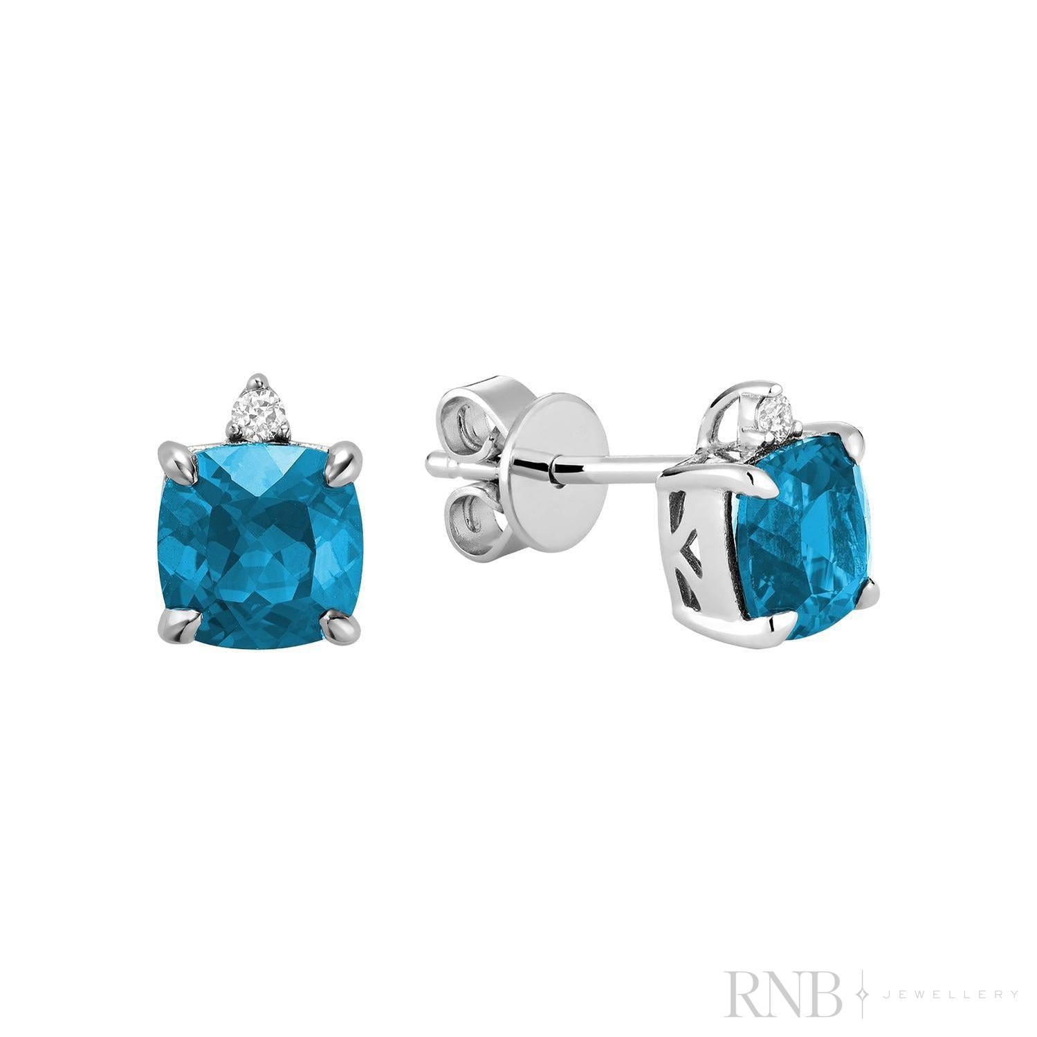 Cushion Cut Colored Stone & Diamond Stud Earrings
