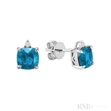 Cushion Cut Colored Stone & Diamond Stud Earrings