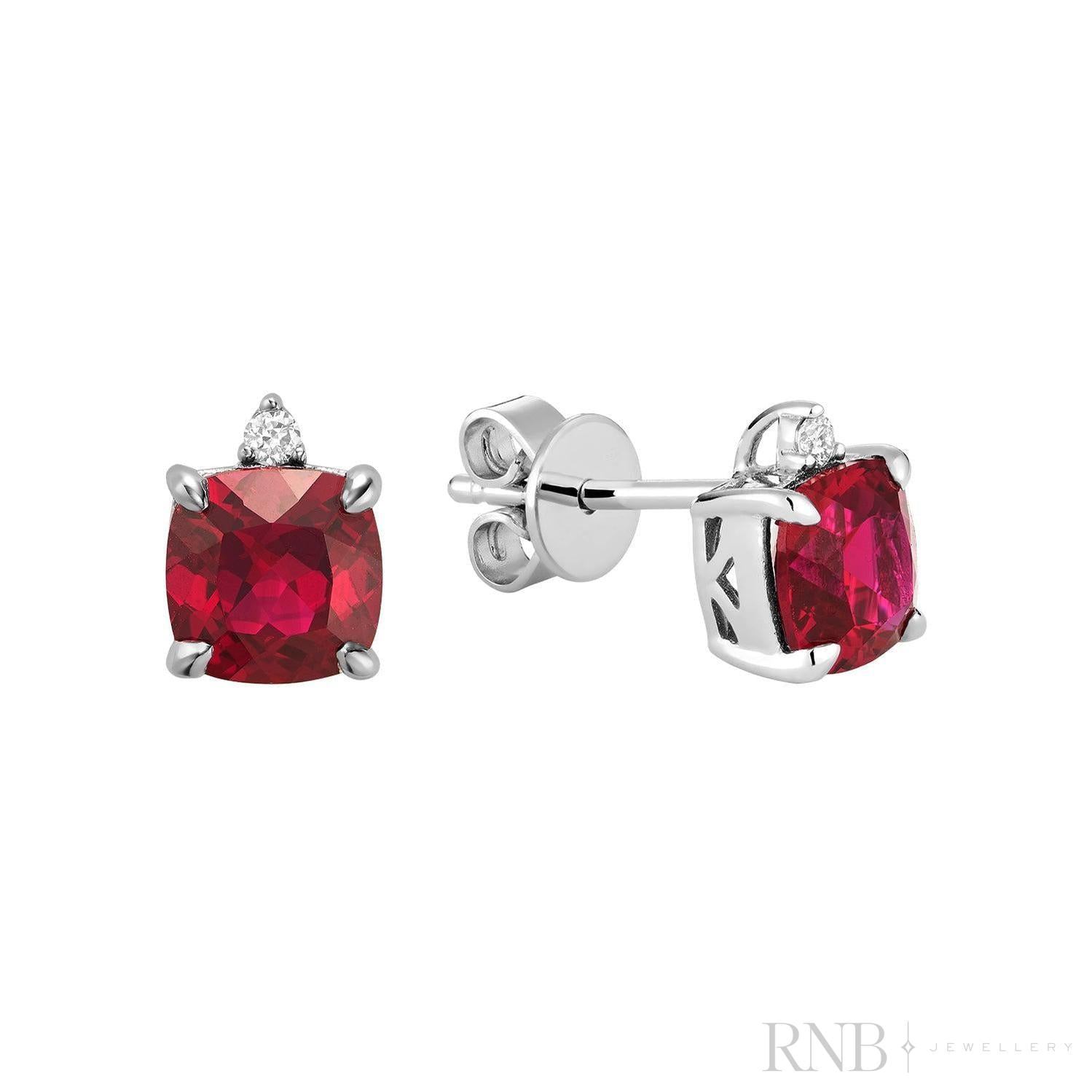 Cushion Cut Colored Stone & Diamond Stud Earrings