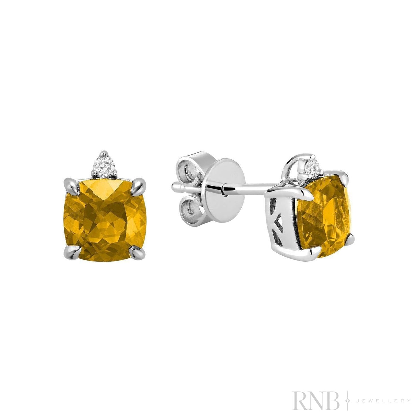 Cushion Cut Colored Stone & Diamond Stud Earrings
