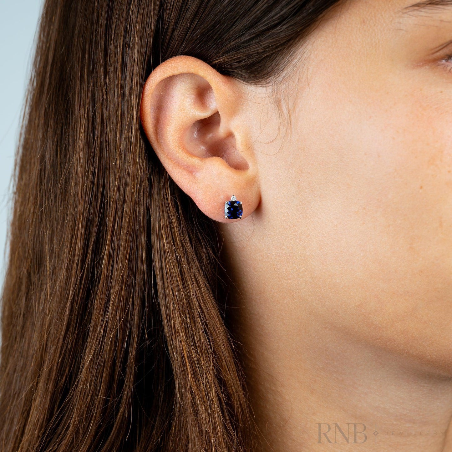 Cushion Cut Colored Stone & Diamond Stud Earrings