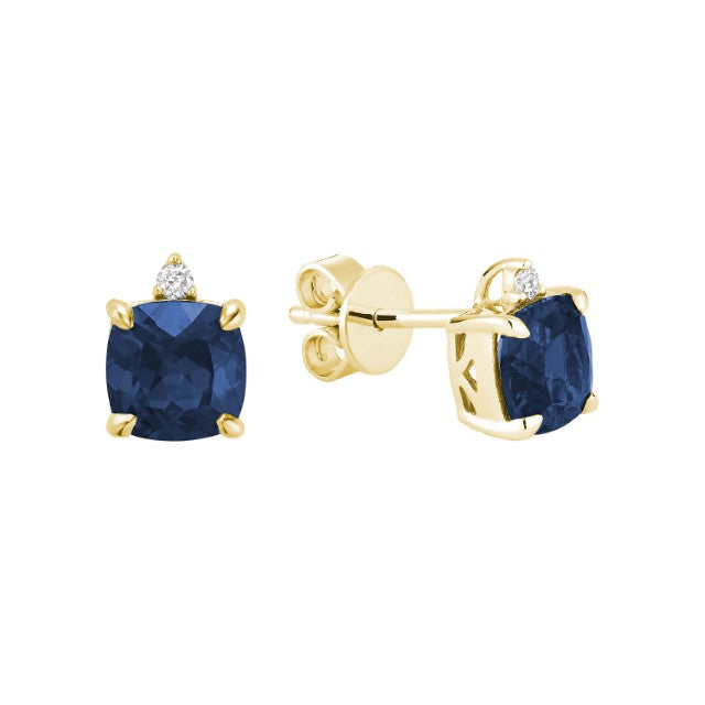 Cushion Cut Colored Stone & Diamond Stud Earrings
