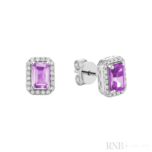 Emerald Cut Colored Stone & Diamond Halo Stud Earrings-RNB Jewellery