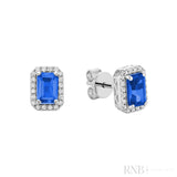 Emerald Cut Colored Stone & Diamond Halo Stud Earrings-RNB Jewellery