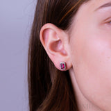 Emerald Cut Colored Stone & Diamond Halo Stud Earrings