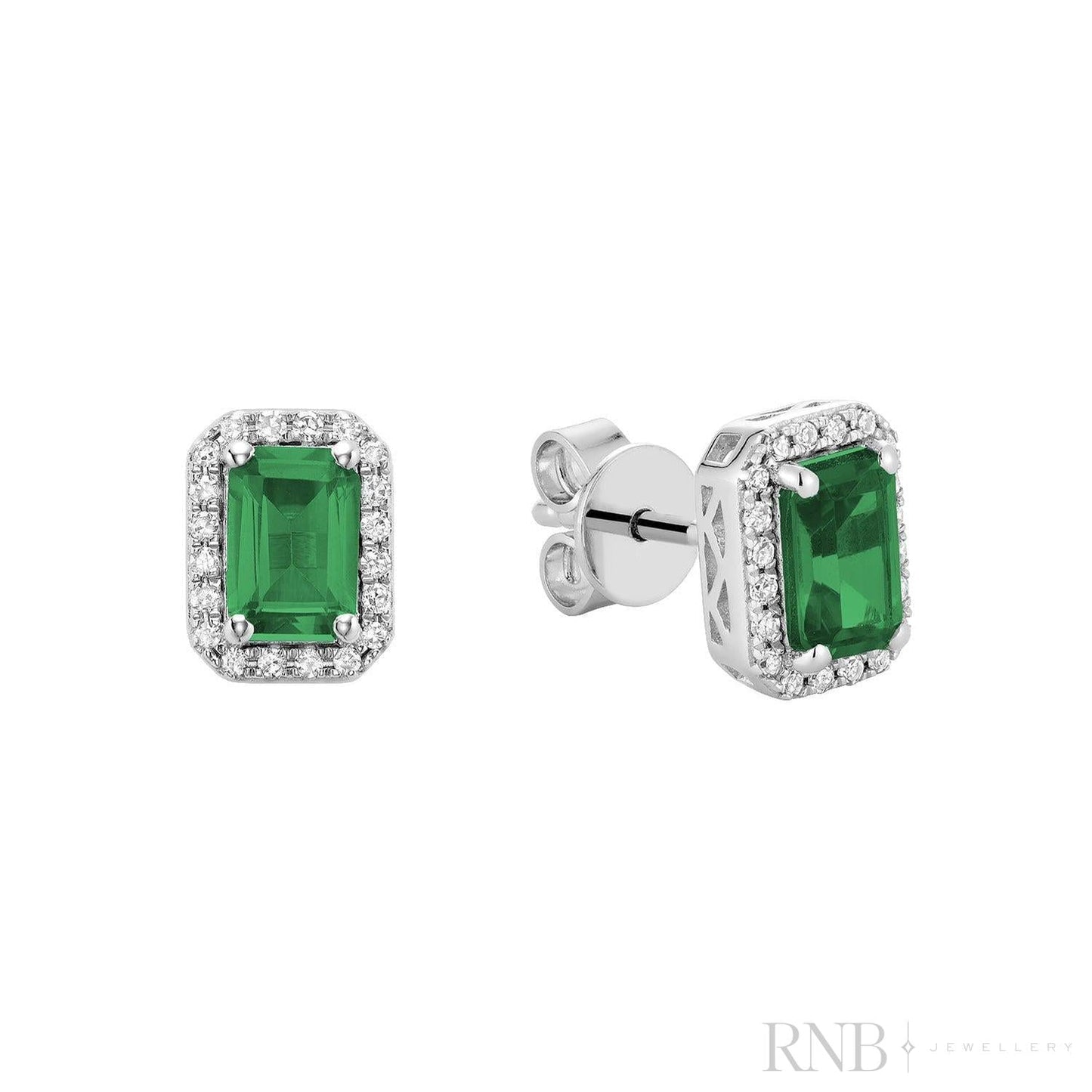 Emerald Cut Colored Stone & Diamond Halo Stud Earrings