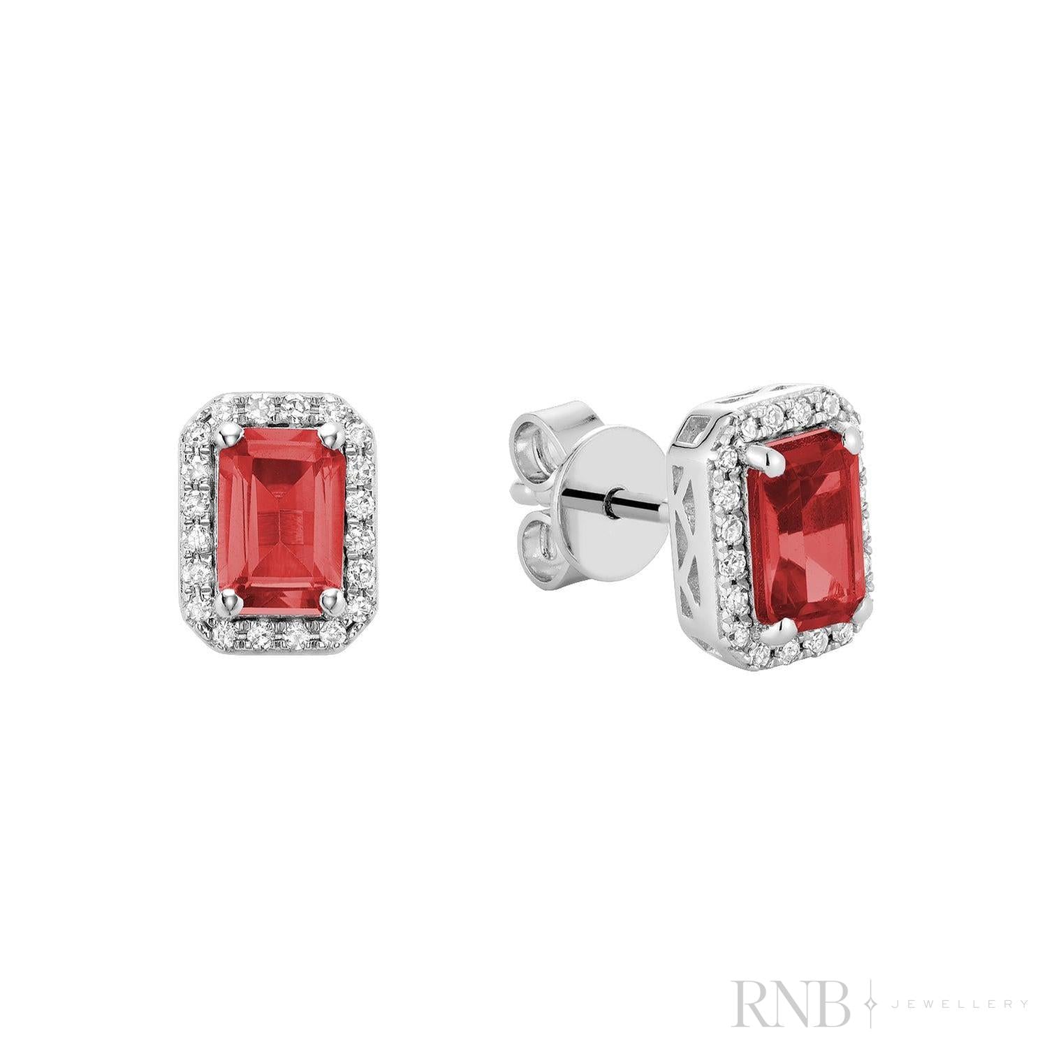 Emerald Cut Colored Stone & Diamond Halo Stud Earrings