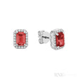 Emerald Cut Colored Stone & Diamond Halo Stud Earrings