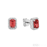 Emerald Cut Colored Stone & Diamond Halo Stud Earrings