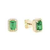 Emerald Cut Colored Stone & Diamond Halo Stud Earrings