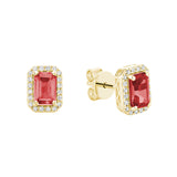Emerald Cut Colored Stone & Diamond Halo Stud Earrings