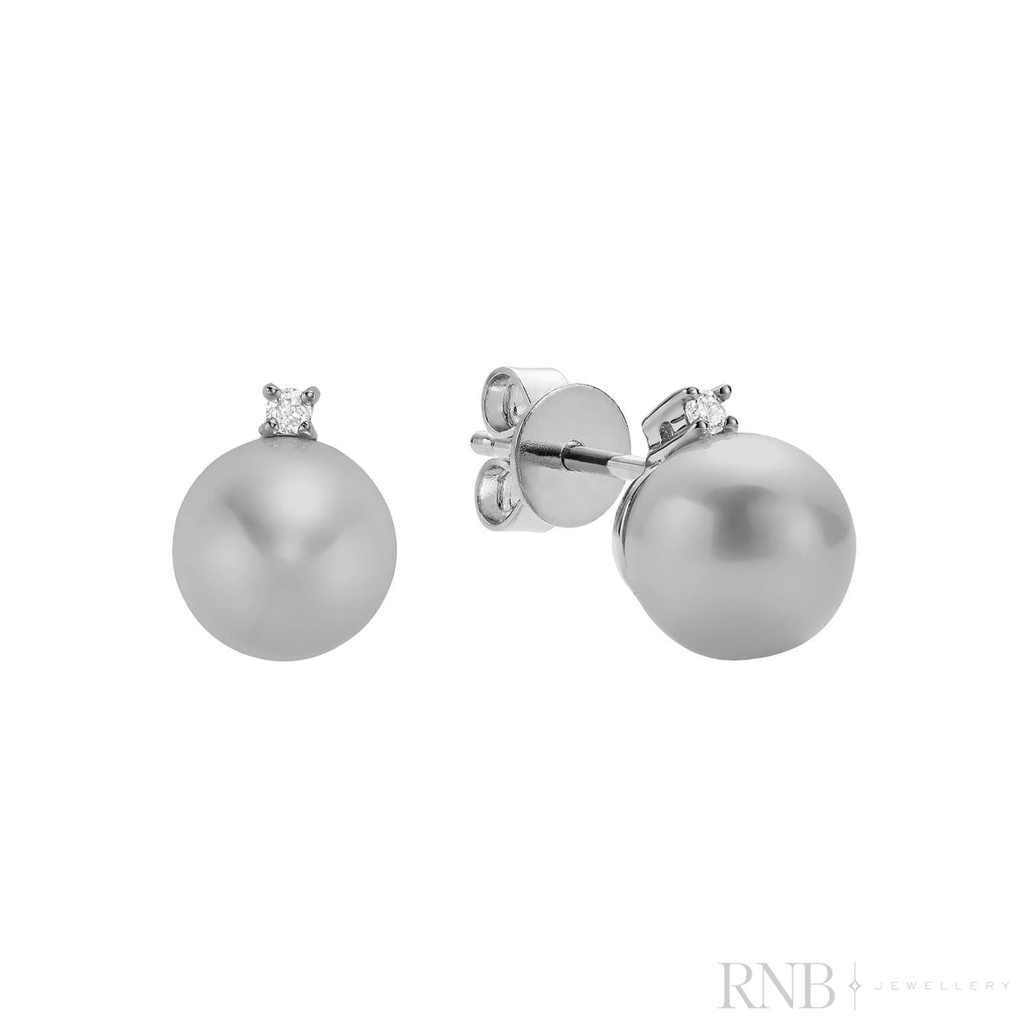 Cultured  Pearl & Diamond Stud Earrings