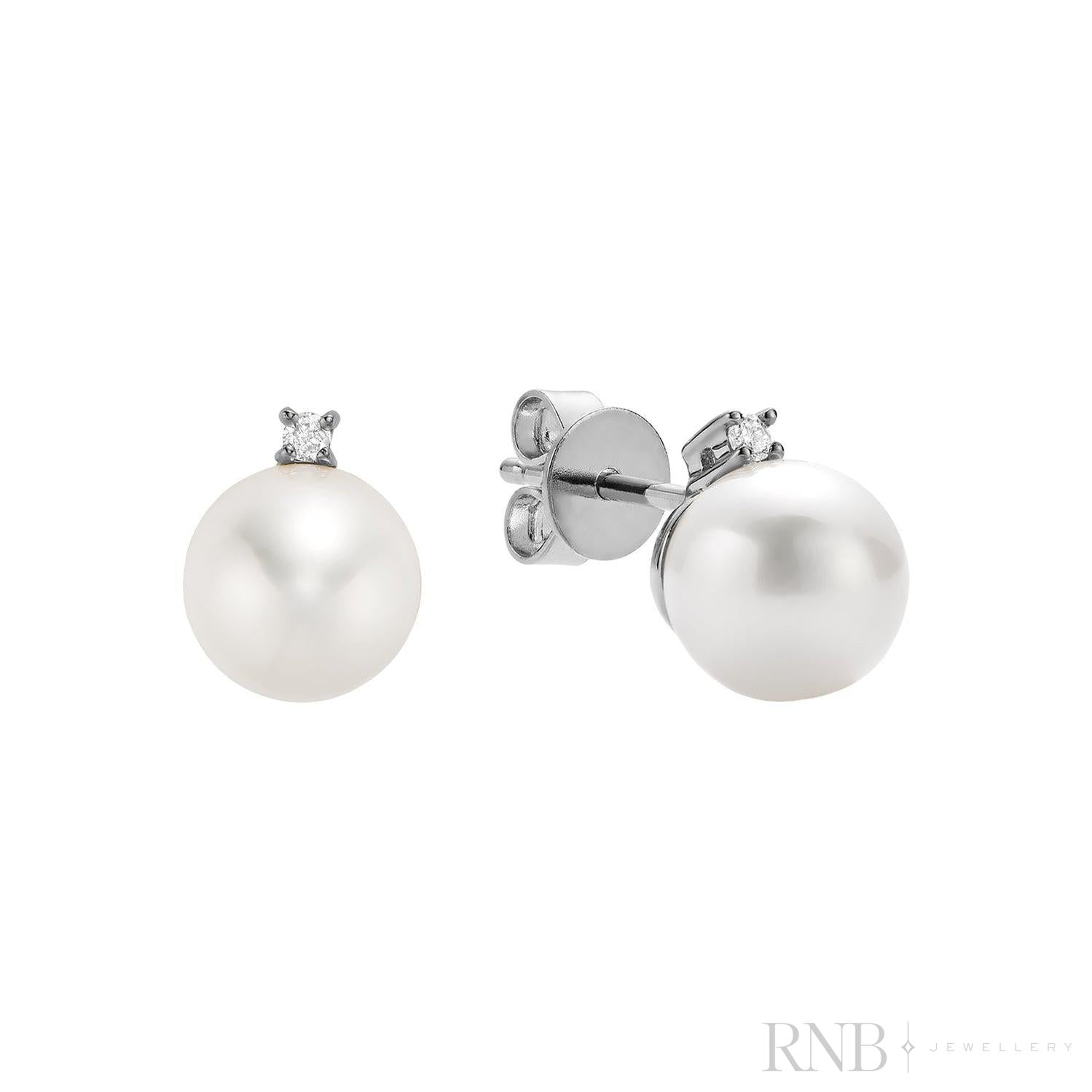 Cultured  Pearl & Diamond Stud Earrings