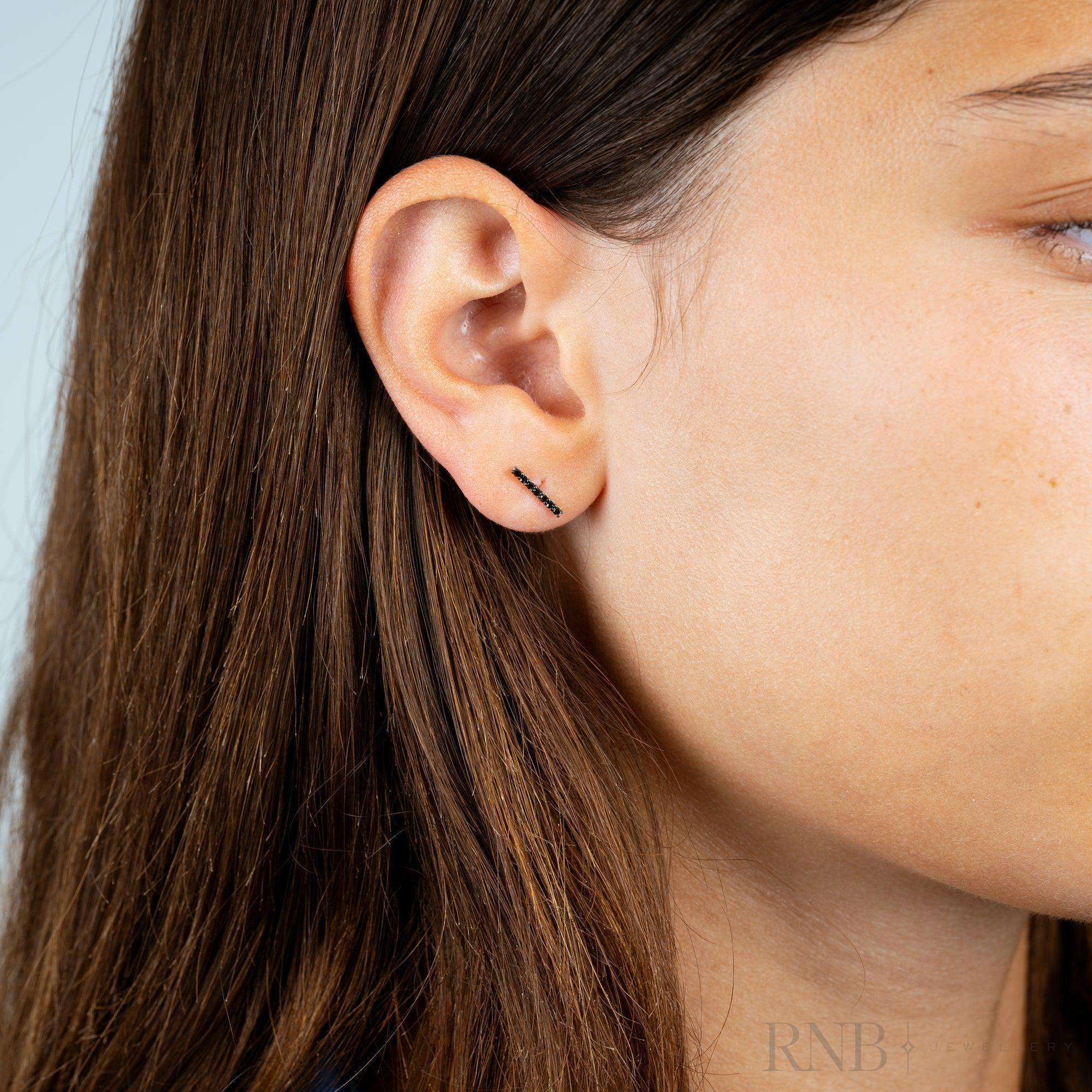 Black Diamond Bar Stud Earrings