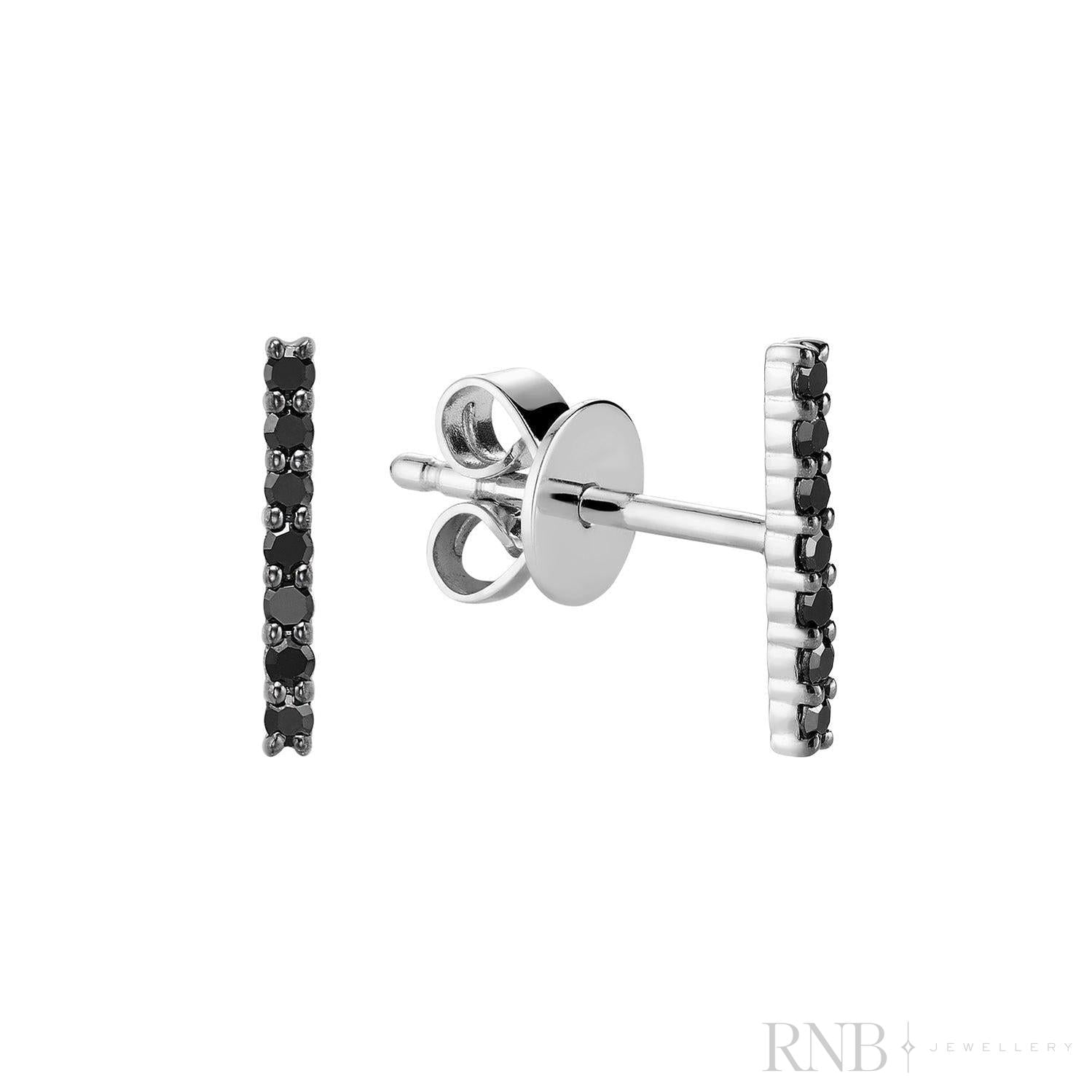 Black Diamond Bar Stud Earrings
