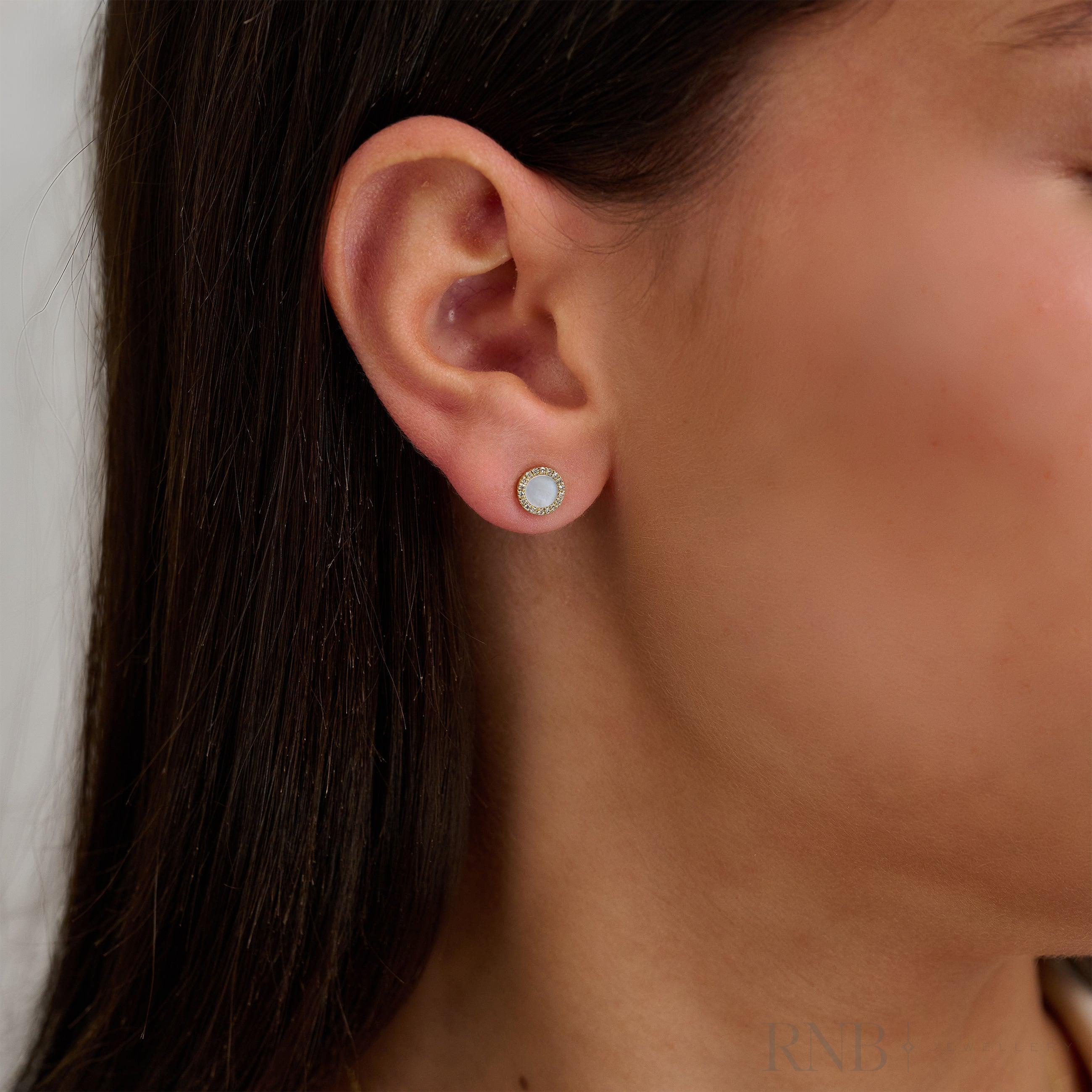 Mother of Pearl Halo Diamond Stud Earrings