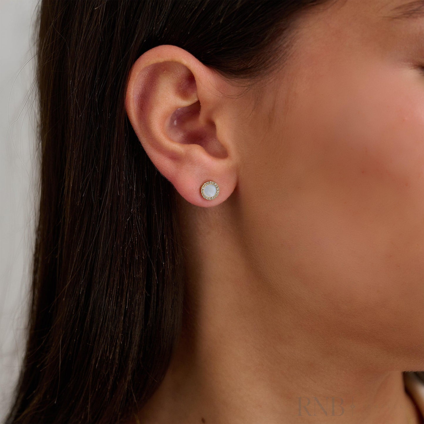 Mother of Pearl Halo Diamond Stud Earrings