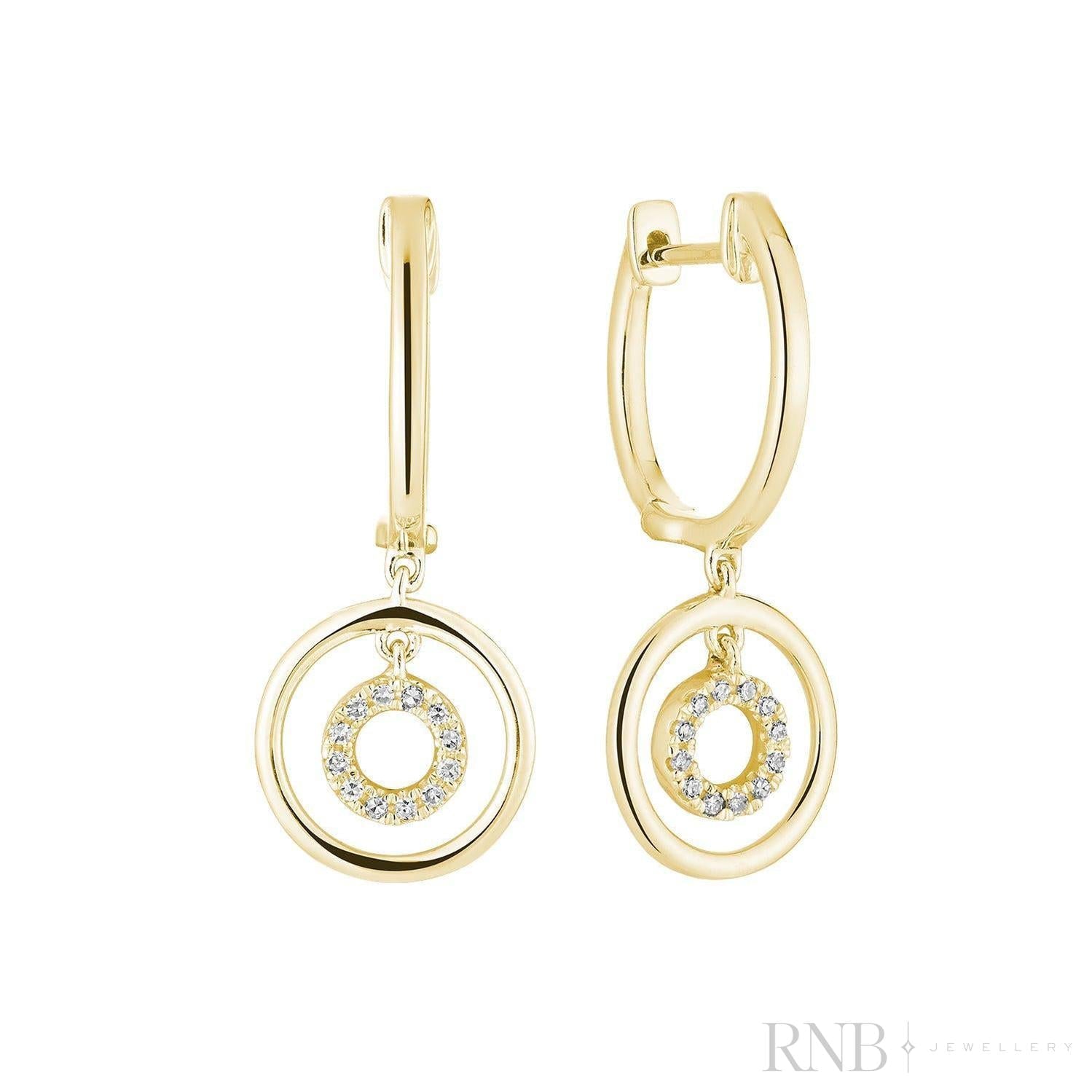 Double Circle Diamond Dangle Earrings