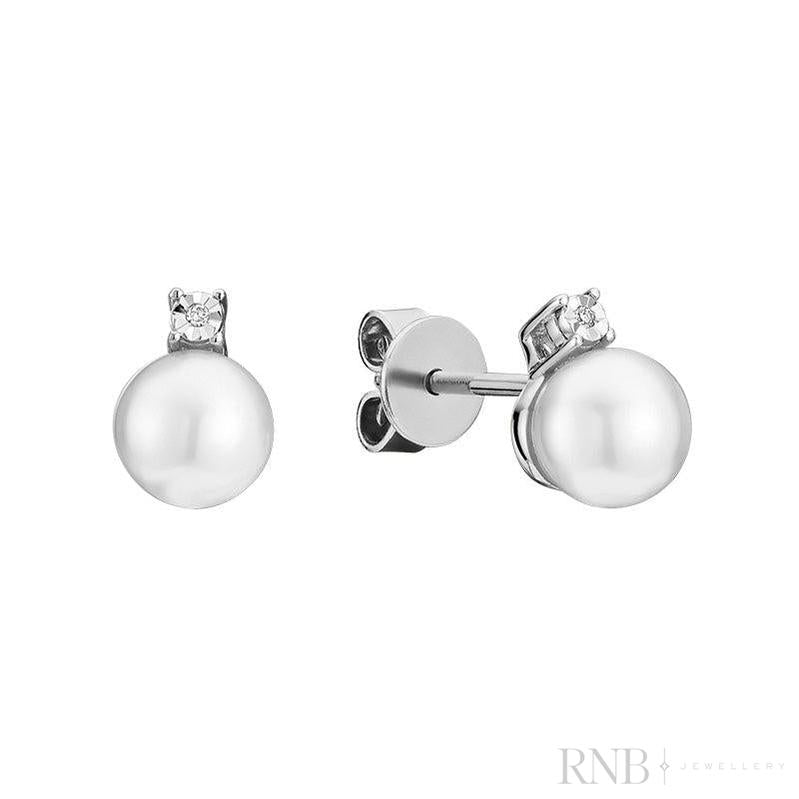 Cultured  Pearl & Illusion Diamond Stud Earrings