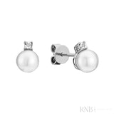 Cultured  Pearl & Illusion Diamond Stud Earrings