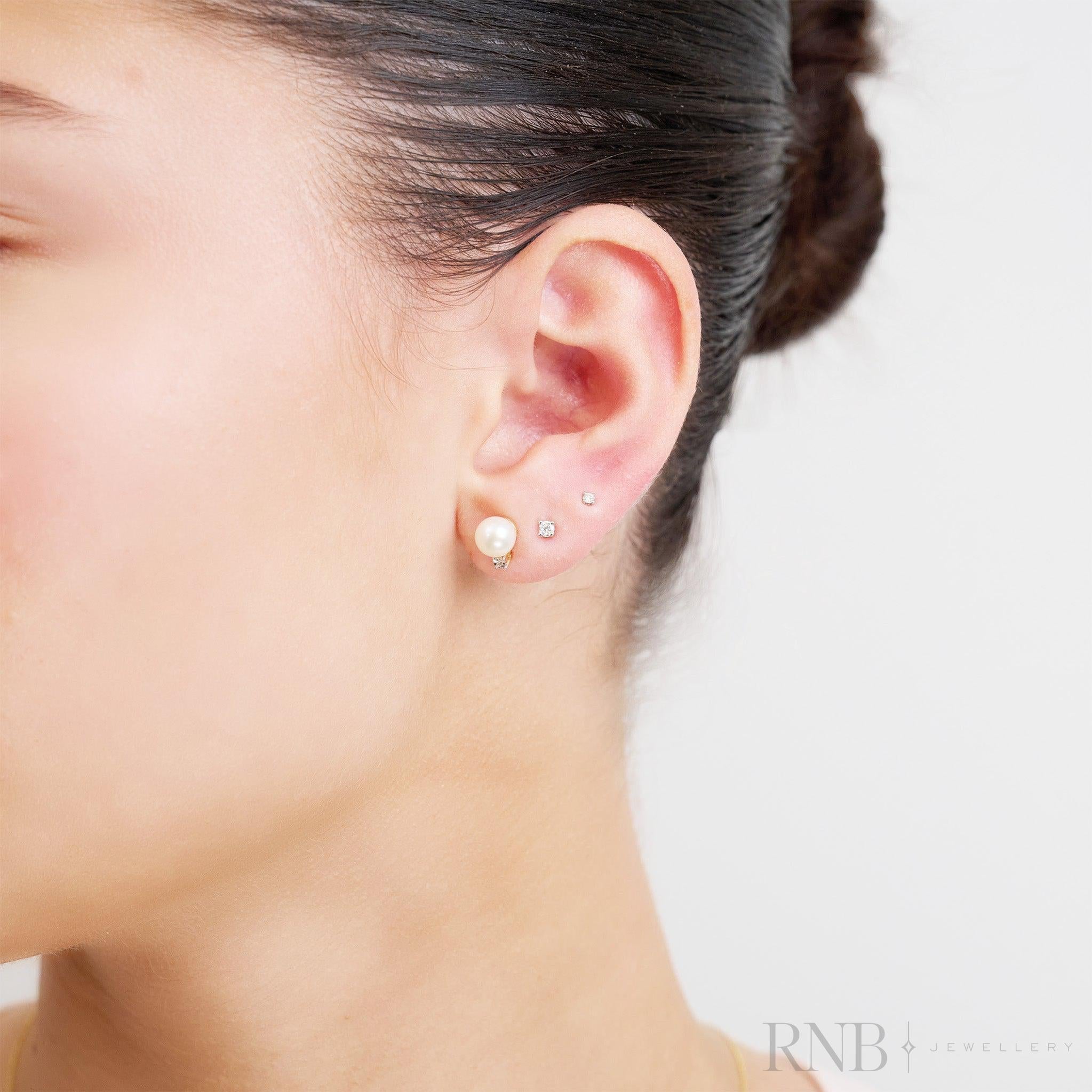 Cultured  Pearl & Illusion Diamond Stud Earrings