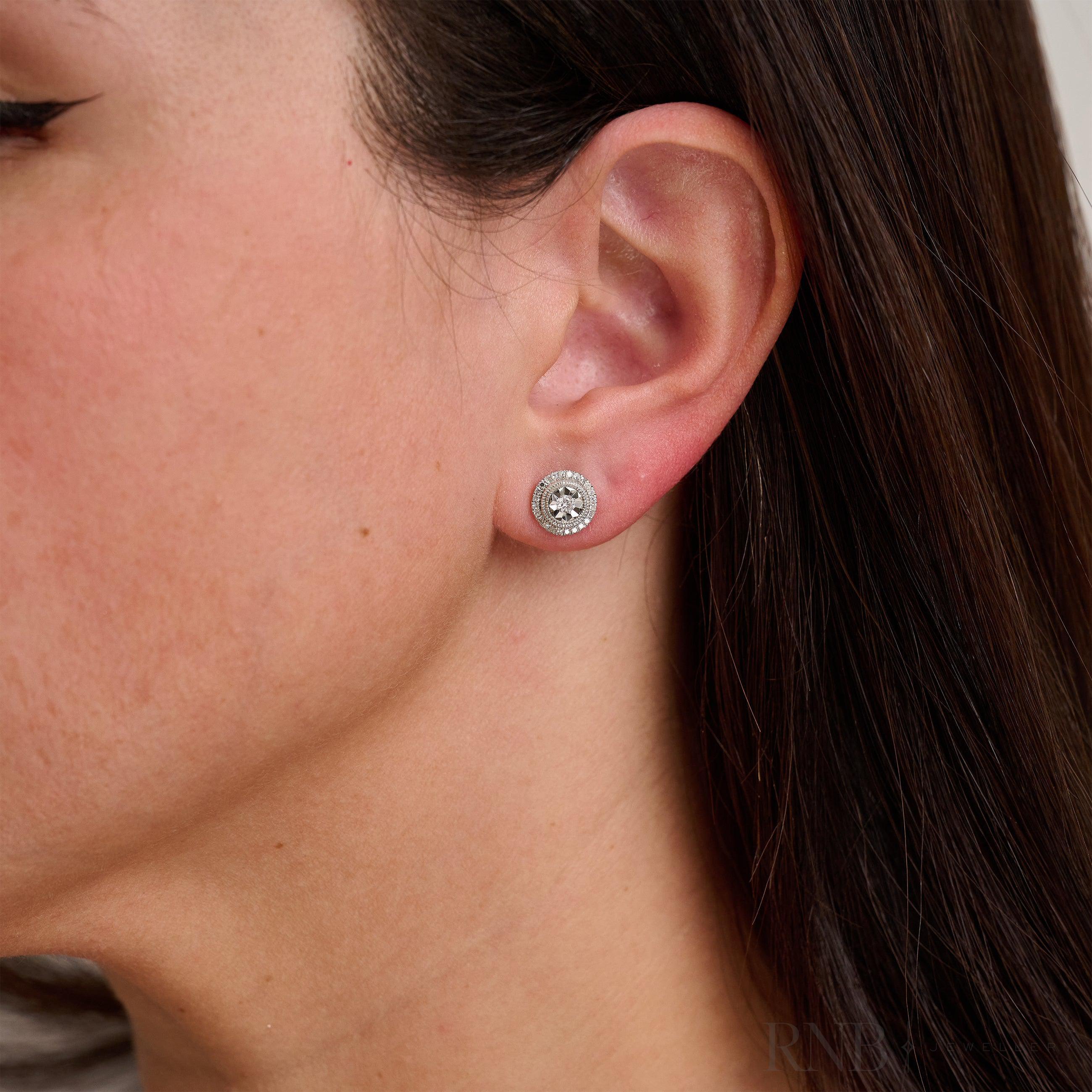 Halo Round Shape illusion Diamond Earrings